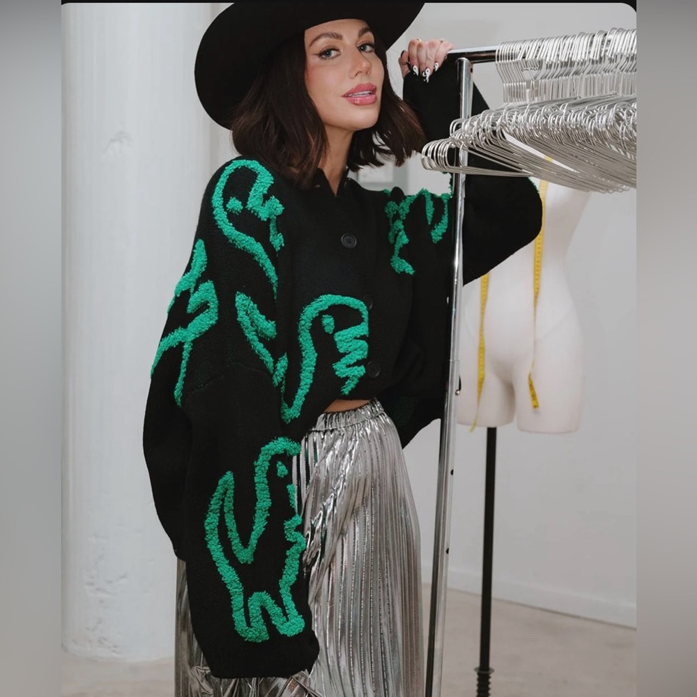 BNWOT- Dressed in LALA - Rawr Means I Love You Boxy Button Up Cardigan - S/M